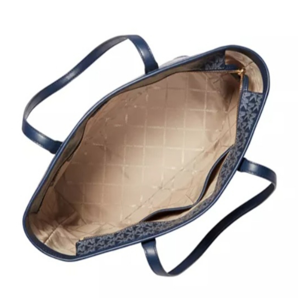 NWT Michael Kors Carter Large Top Zip Tote Bag Purse in Navy MK Logo Print - Picture 3 of 14